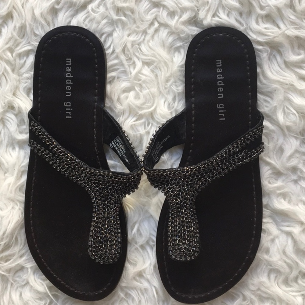 Madden girl dark brown and metallic slippers